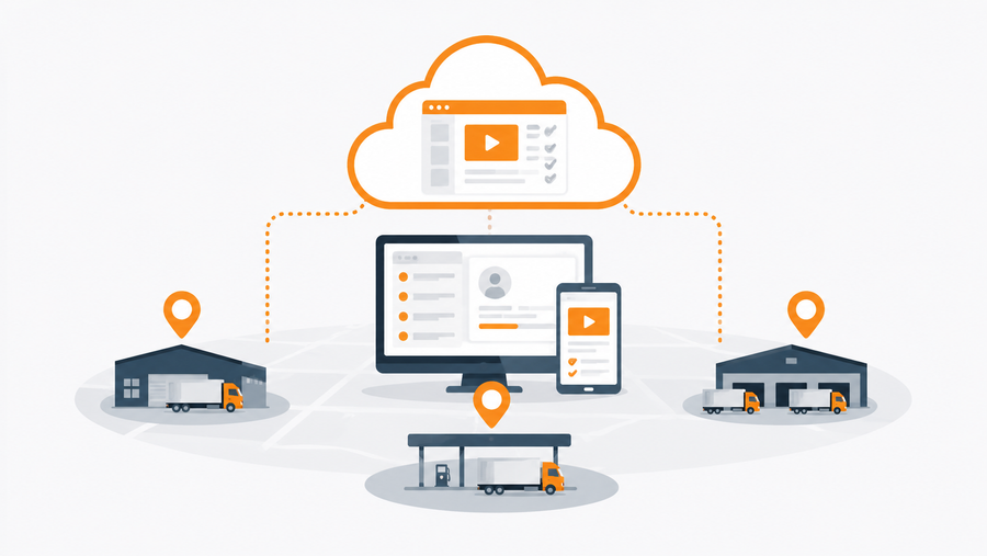 Cloud based LMS delivering training simultaneously to multiple fleet terminals and desktop and mobile devices
