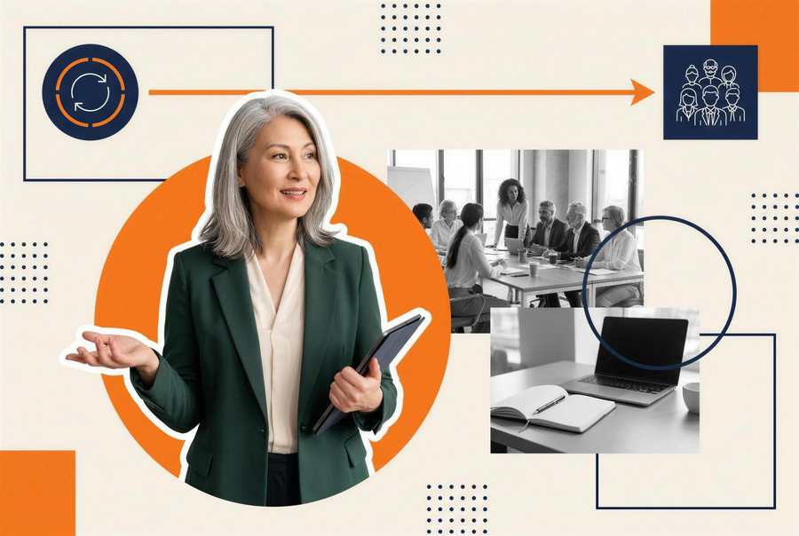 Manager holding a continuous performance check-in with employees across four generations in the workforce