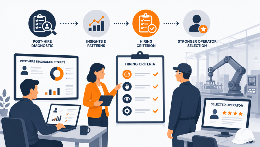 Manufacturing hiring process shifting from post-hire diagnostic to a competency framework used as a pre-hire criterion for stronger operator selection