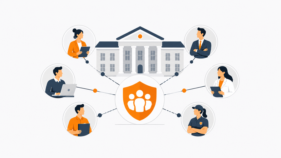 University compliance officer reviewing role-based Title IX training completion records across campus departments