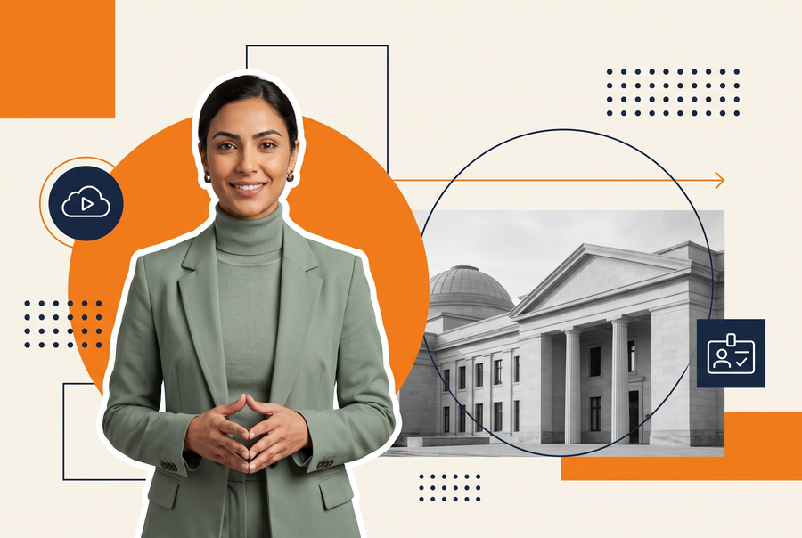 Government facility badge office confirming contractor training and policy acknowledgment status in a cloud based LMS before access is granted
