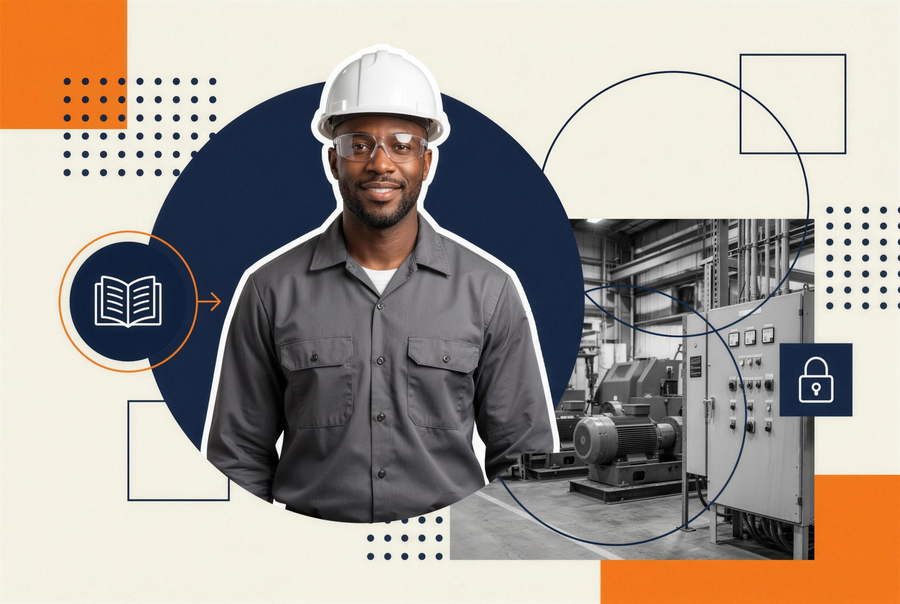 Manufacturing safety manager reviewing employee-type-specific OSHA 1910.147 lockout/tagout training course tracks