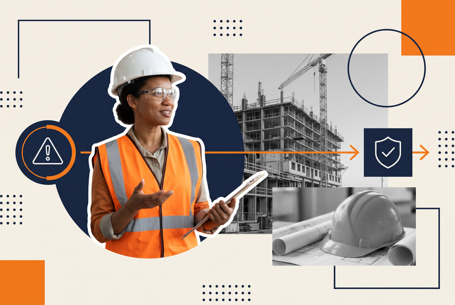 Construction worker capturing a near-miss event on a mobile device using near-miss reporting software