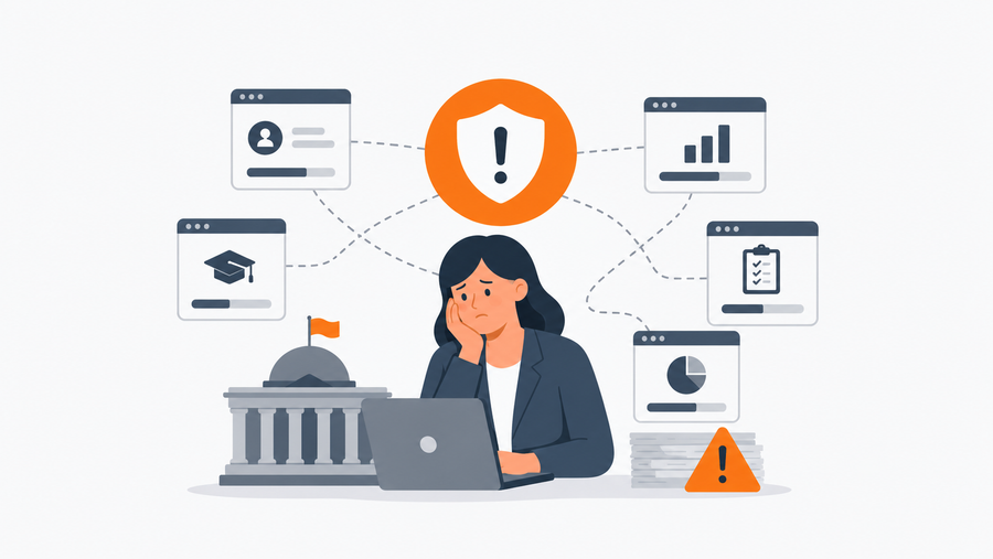 Government operations manager reviewing compliance training software records consolidated from multiple agency systems for an audit