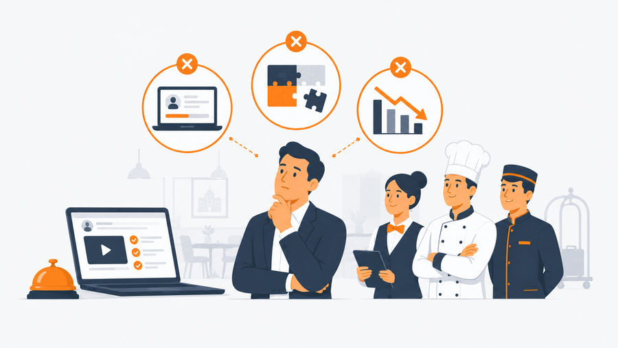 Hospitality operator weighing workforce development platform mistakes while frontline staff wait for training