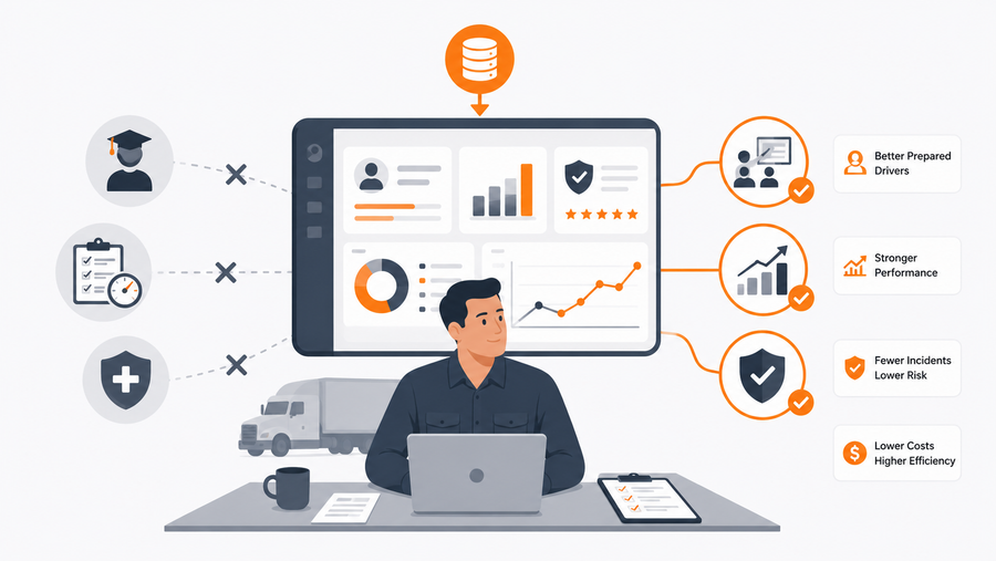 Fleet operations director using a workforce development platform to connect driver training data, road performance metrics, and safety records into one unified dashboard
