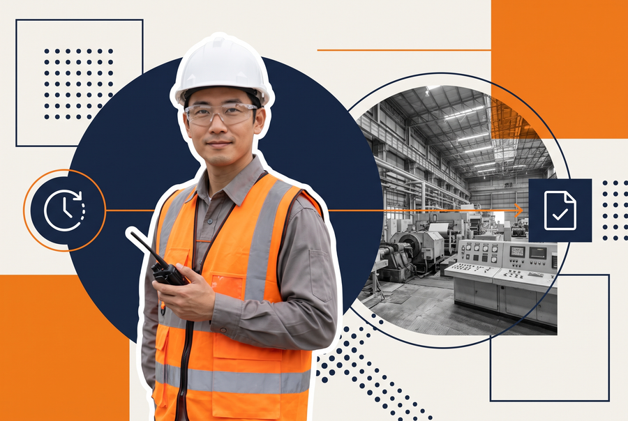 Plant supervisor capturing incident evidence on a mobile device within the first hour after a workplace incident