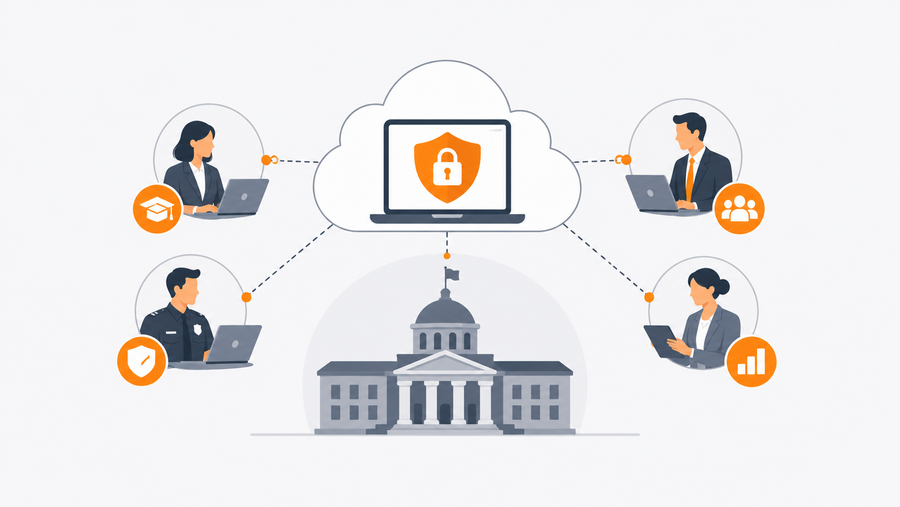Government IT director reviewing FedRAMP-certified cloud-based LMS access controls for federal employees and contractors