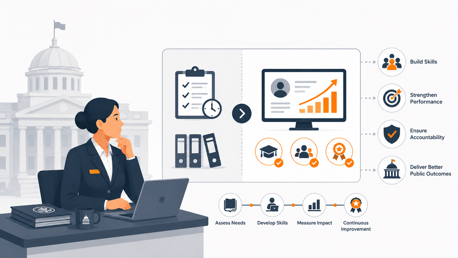 Government HR director using a workforce development platform to track skills, performance, and continuous improvement beyond compliance