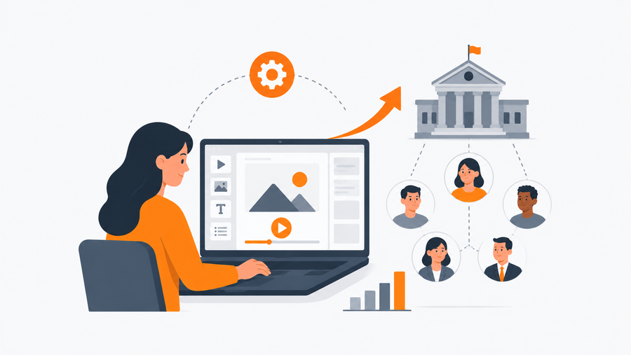 Higher education instructional designer using eLearning authoring tools to produce a workforce development course