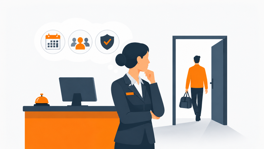 Hotel HR director considering the onboarding process as a new hire walks away before Day 1