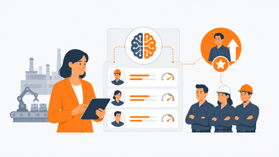 Manager comparing operator skill assessment scores before a first-line supervisor promotion