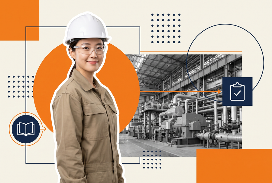 Multi-plant safety director reviewing standardized OSHA training completion records across manufacturing and energy locations