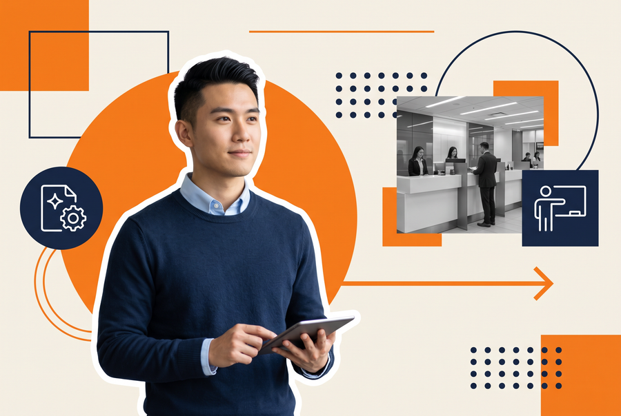 Bank compliance team uploading a policy document to an AI course creator that generates branch training within minutes