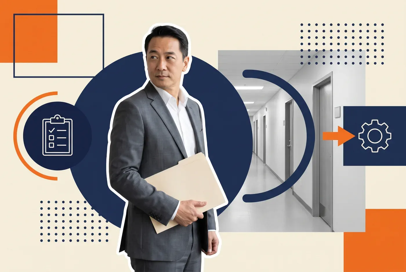 Government modernization lead carrying a folder in an agency corridor