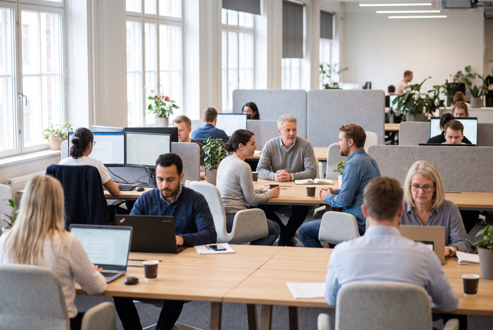 Operations lead at a standing desk assigning training to a distributed team